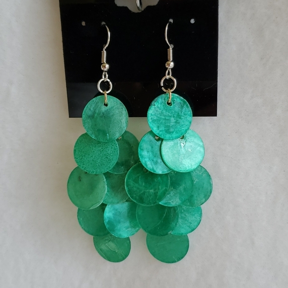 Occasion Creations Co. Jewelry - Womens green layered acrylic circles hook earrings